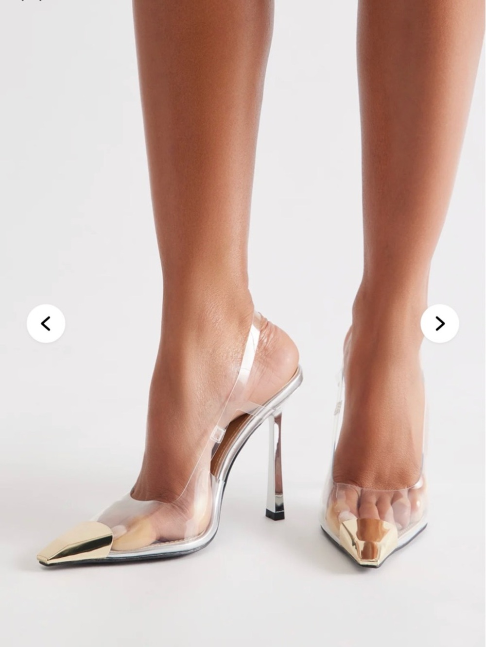 Fashion Nova Clear Slingback Pumps with Gold Cap Toe